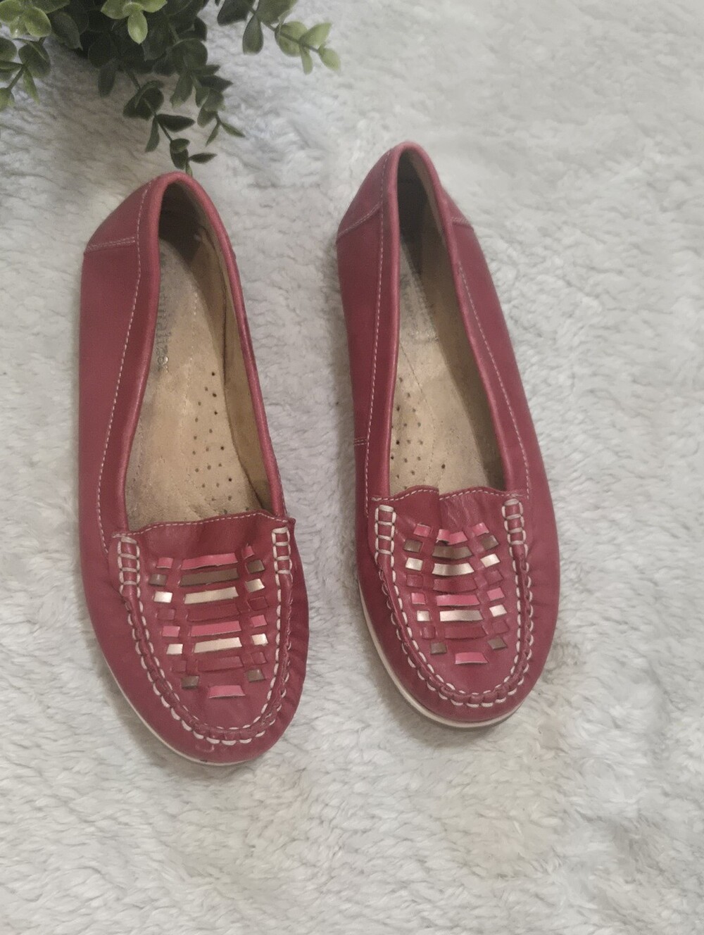 Naturalizer N5 Comfort Huntley Red Woven Coastal Grandma Leather Loafers, 6.5